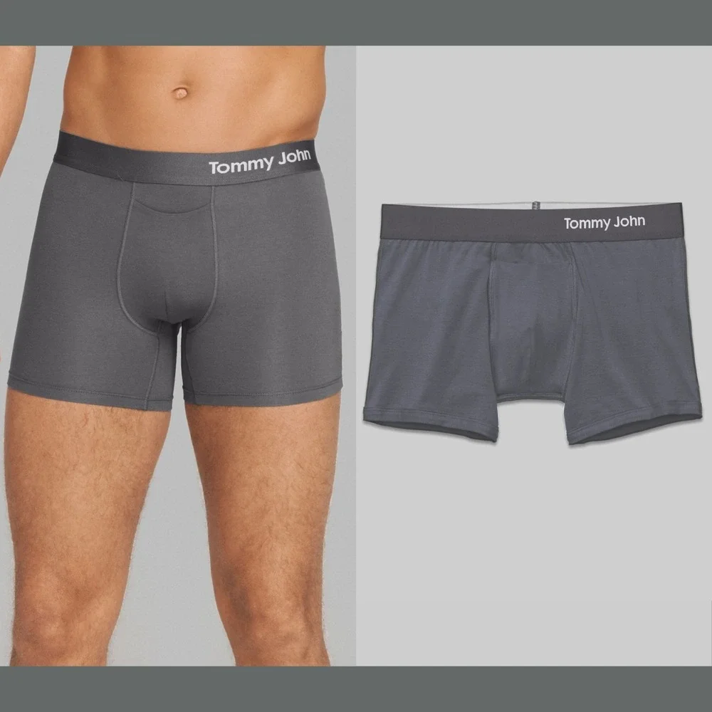 NWT $32 TOMMY JOHN [ medium ] Cool Cotton 4 Inch Boxer Briefs in Iron Grey U1715